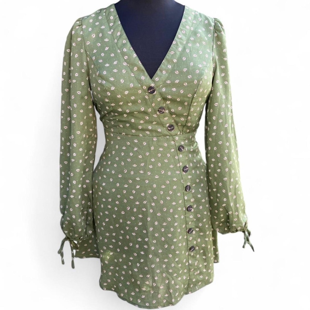 Button up Green Print Dress